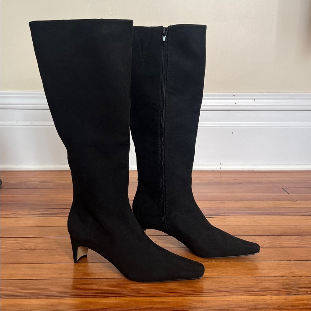 LOFT Elegant Black Knee-High Women's Boots Faux Suede Pointy Toe Multiple Sizes - Picture 2 of 10